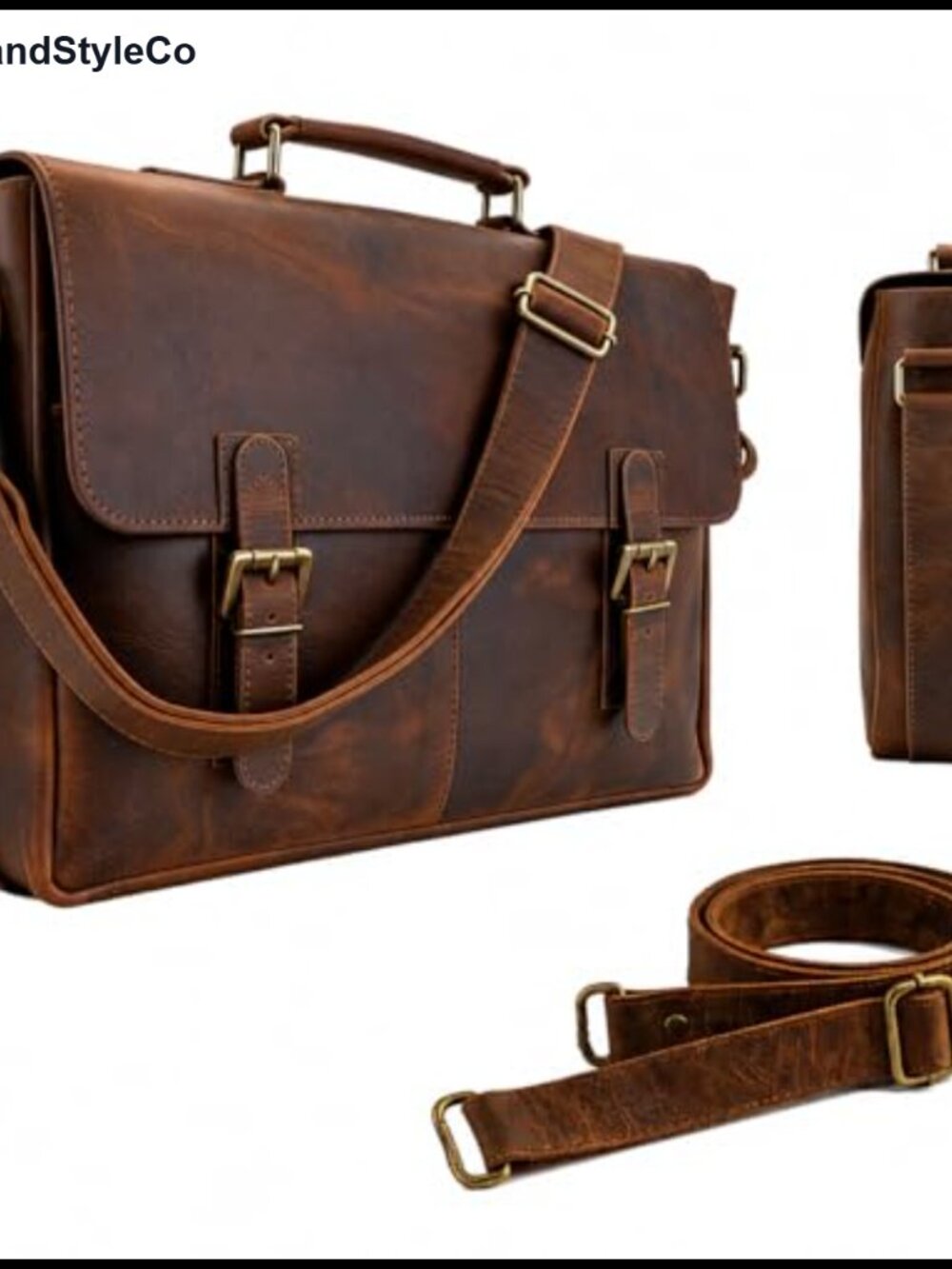 Full Grain Buffalo Leather Crossbody Bag Handmade 16in Laptop Messenger
